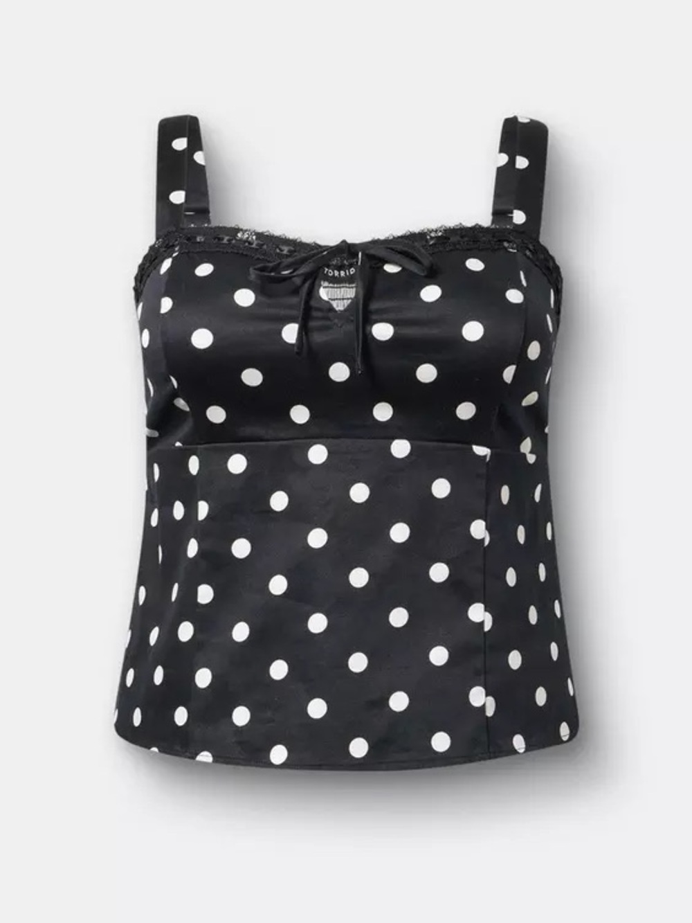 Torrid Sateen Tie-Front Crop Cotton Cami Size 00/10 - Coasting Dots Black GUC